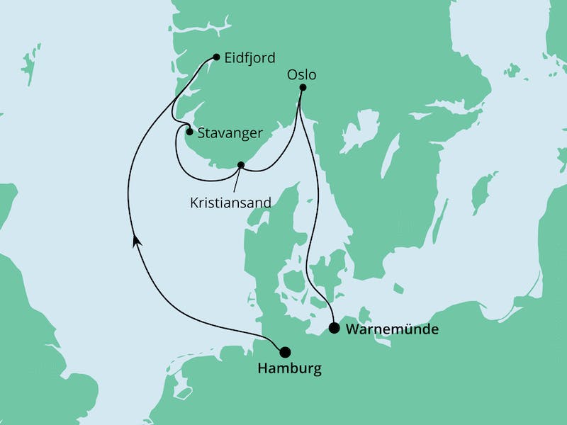 Norwegens Küste von Hamburg nach Warnemünde