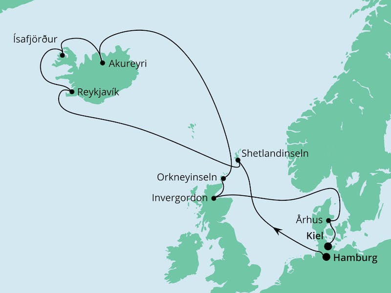 Nordische Inseln mit Island von Hamburg nach Kiel