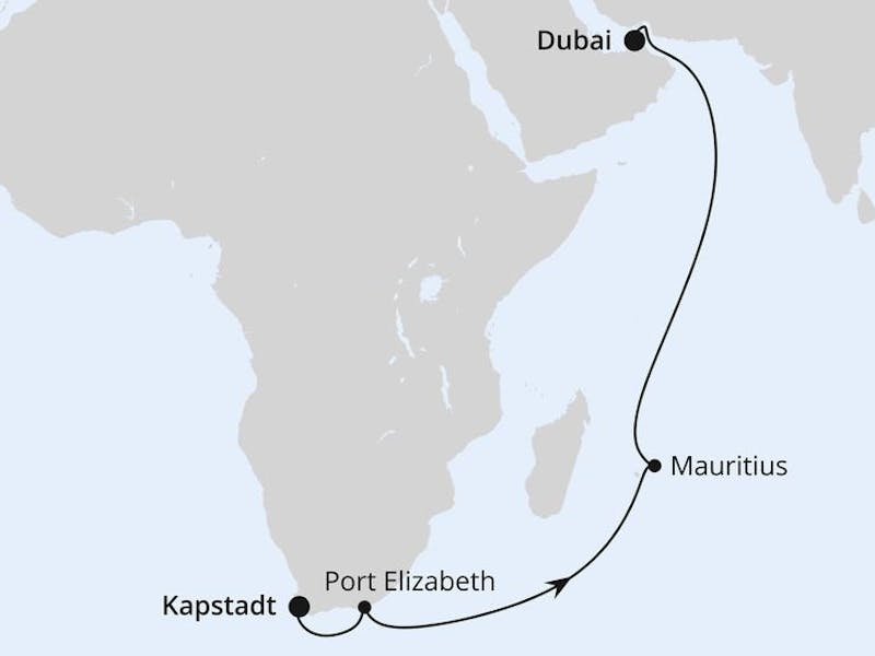  { Von Kapstadt über Mauritius nach Dubai