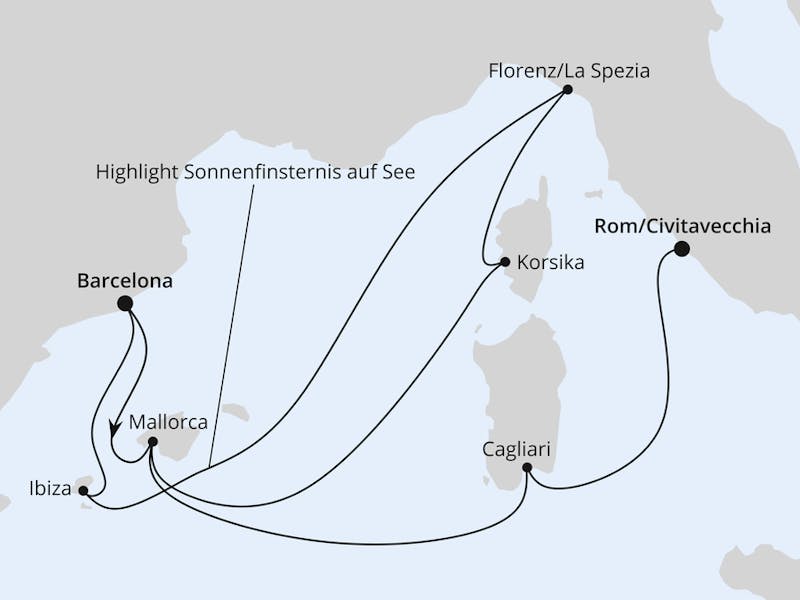  { Spanien,  Frankreich & Italien mit Sonnenfinsternis